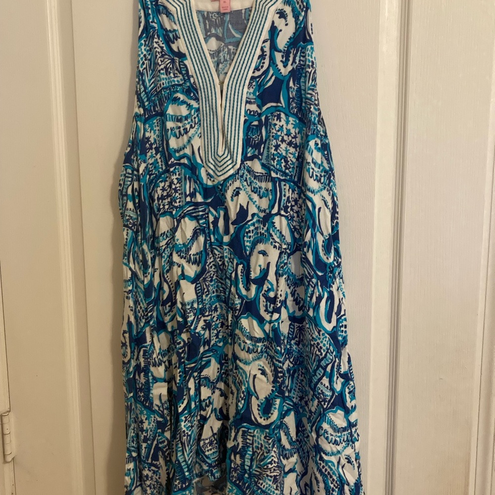 Blue Patterned Sleeveless Dress